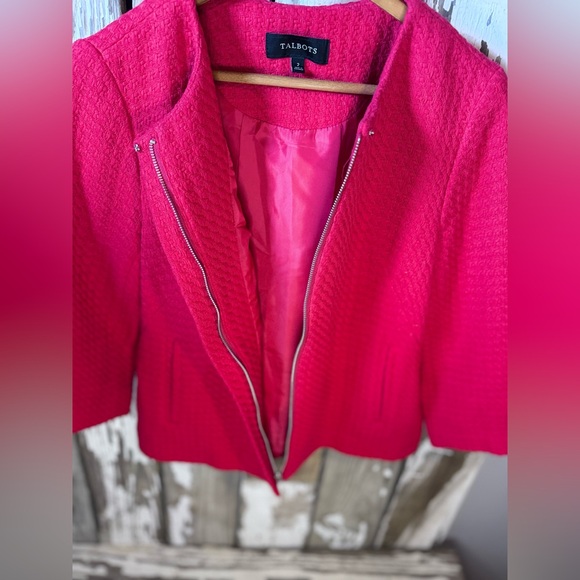 Talbots Red Jacket Blazer Zip Up Size 2 100% Cotton - Picture 5 of 8